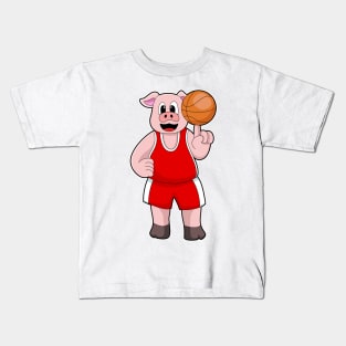 Pig at Basketball Sports Kids T-Shirt